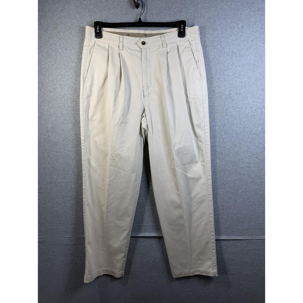 Dockers Pants Mens 36x32 Beige Pleated‎ Twill Classic Fit No Wrinkle Khakis USA